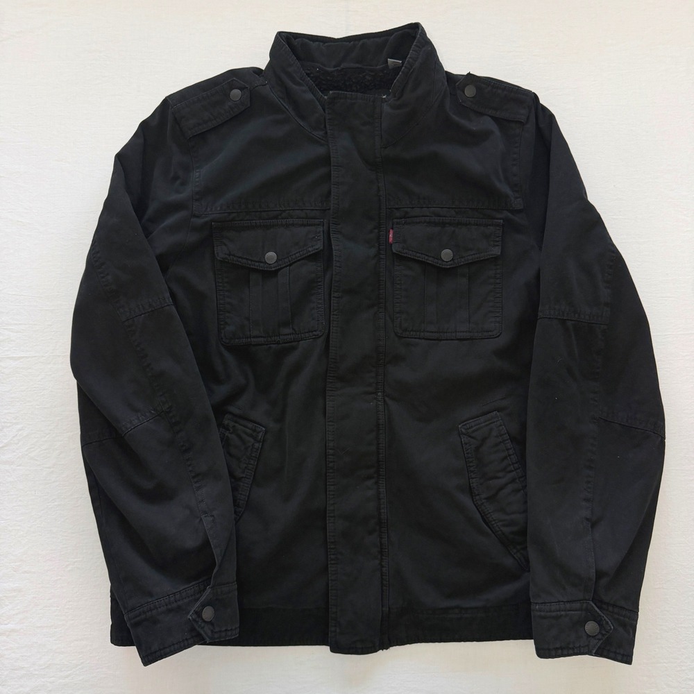 Levi's Jacket Mens Medium Black Sherpa Lined Military Field Utility Full Zip
